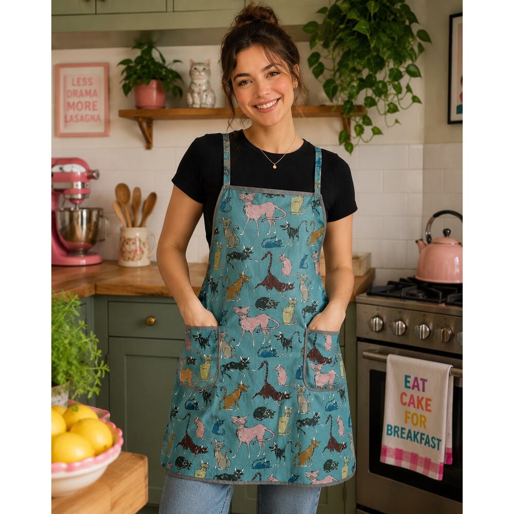 Grumpy Cat Apron Kitsch Gift New Home Present Quirky Cottage Granny Handmade